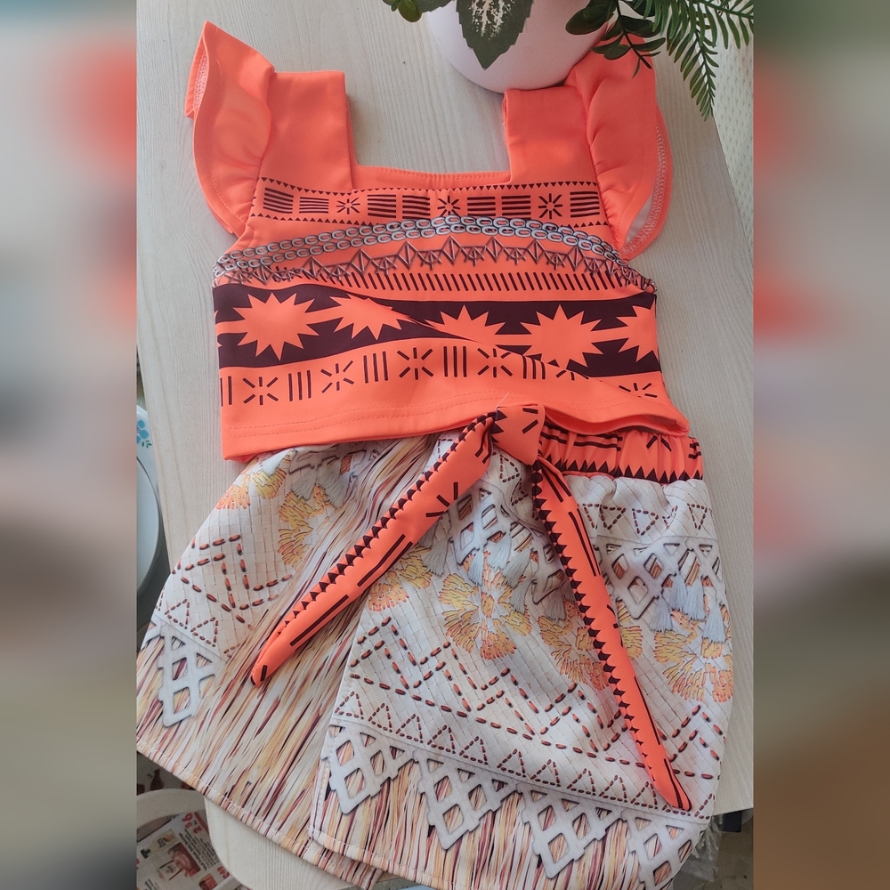 LingQi Shizu Girls 2-Piece Moana-Inspired Outfit – Top & Skirt Set (100)Size 2-3